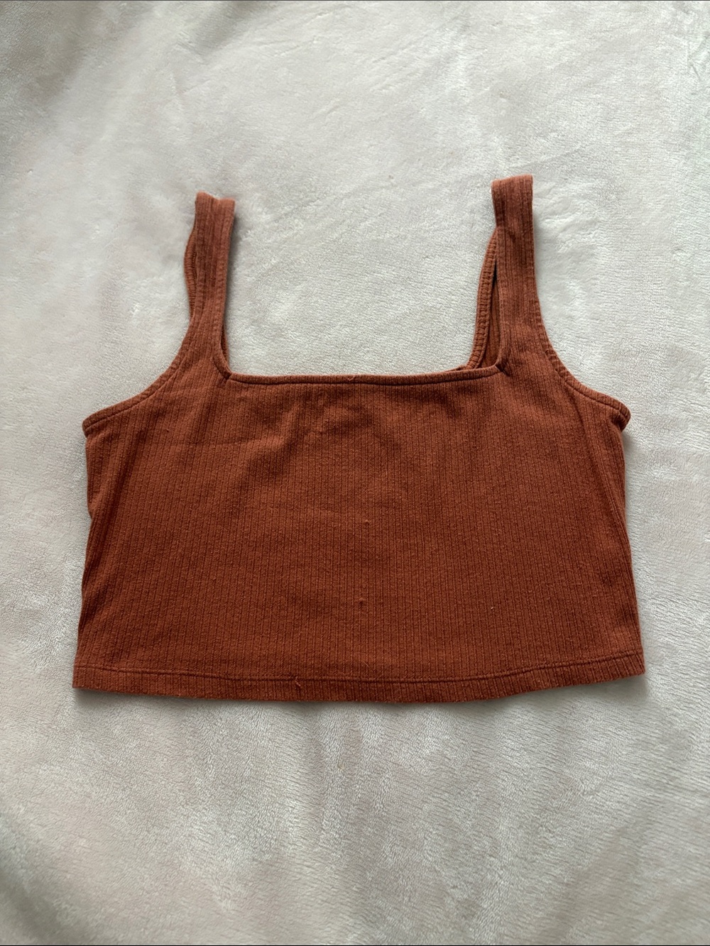 Square Neck Ribbed Crop Tank Top - Rust